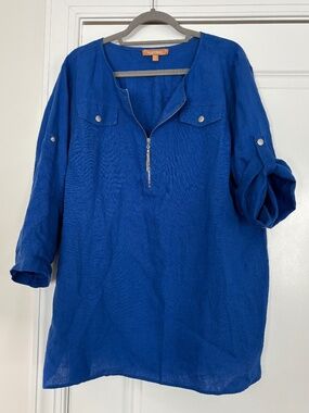 Ellen Tracy Blue Linen Tunic